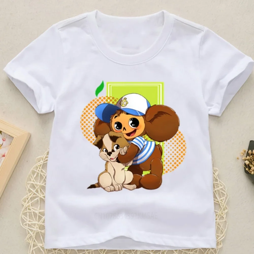 Fashion Cartoon Cheburashka Funny T-shirt for Boys Girls Summer Print T Shirt Women Short Sleeve White Clothing Tees