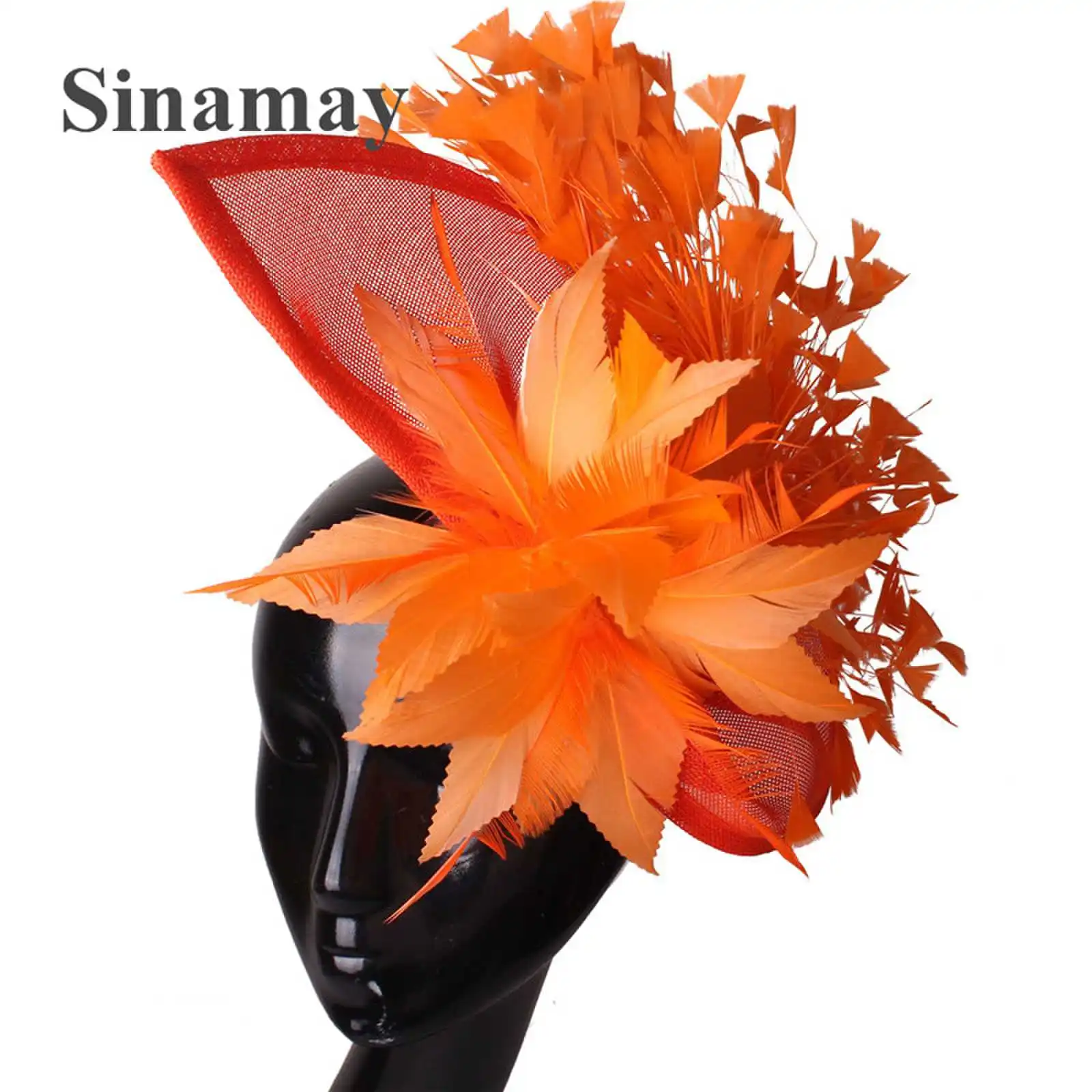 

Women Fedora Imitation Sinamay Fascinator Headband Wedding Hat Fancy Feather Party Headwear Church Occasion Headpiece