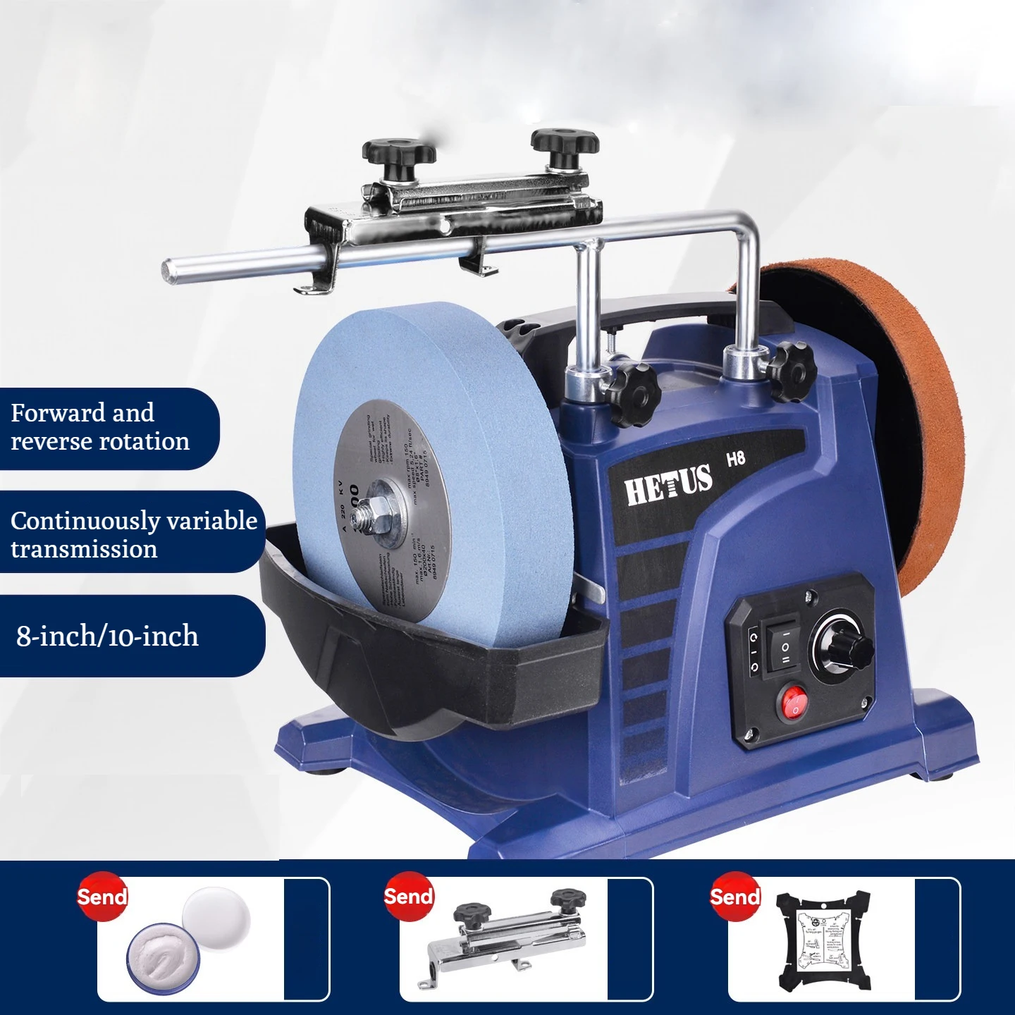 8/10 Inch Low-Speed Wet Bench Grinder & Knife Sharpener, Water-Cooled Electric Sharpening System for Scissors & Lathe Tools