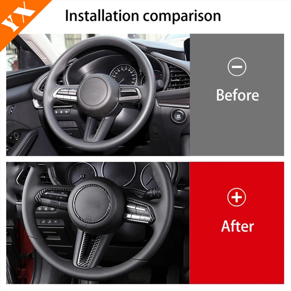 Car Steering Wheel Cover Carbon Red Silver Switch Sticker Frame Trim For Mazda 3 MX-30 CX-50 CX-60 CX-30 Accessories 2022-2023