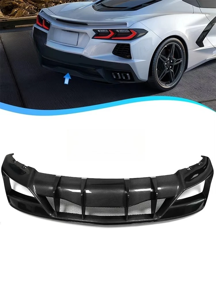 Replacement Rear Bumper Lip Diffuser Spoiler Trim for Corvette C8 Z51 Stiingray 2020+ Real Carbon Fiber Exterior Accessories