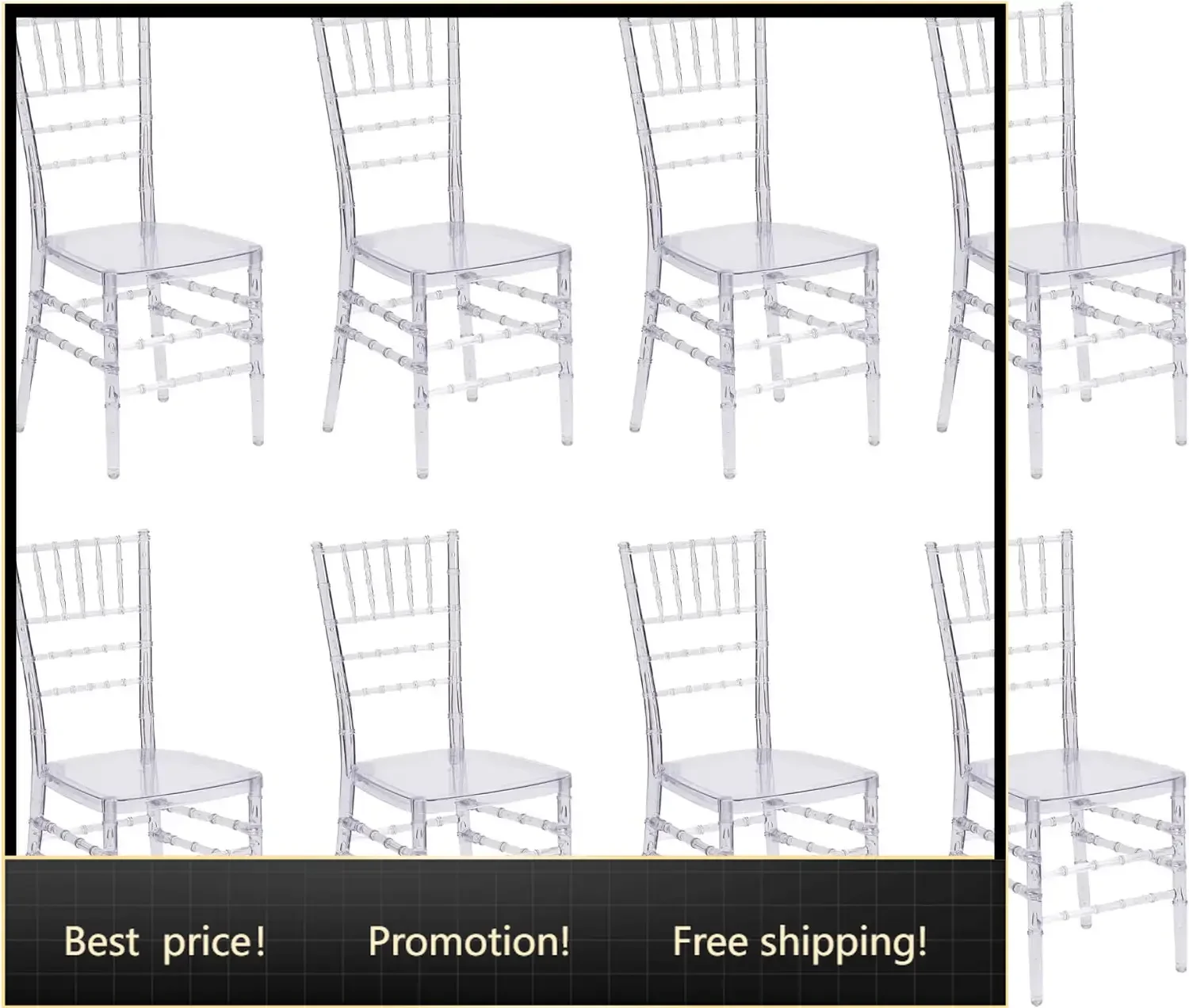 Clear Acrylic Chiavari Chairs, Modern Dining Chairs Set of 8, Accent Event Ghost Chairs for Wedding Party Event