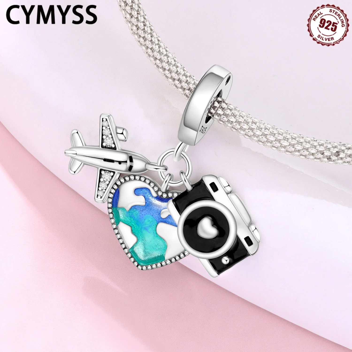 

CYMYSS 2025 New 925 Sterling Silver Airplane Map Camera Pendant Zircon Pendant Boutique Birthday Party Jewelry Gift Lady Pendant