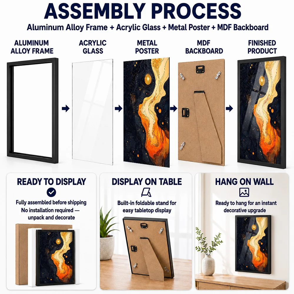 Fire And Space Framed Aluminum Metal Poster Customized Photo Modern Gallery Style Wall Art For Bedroom Ideal Housewarming Gift