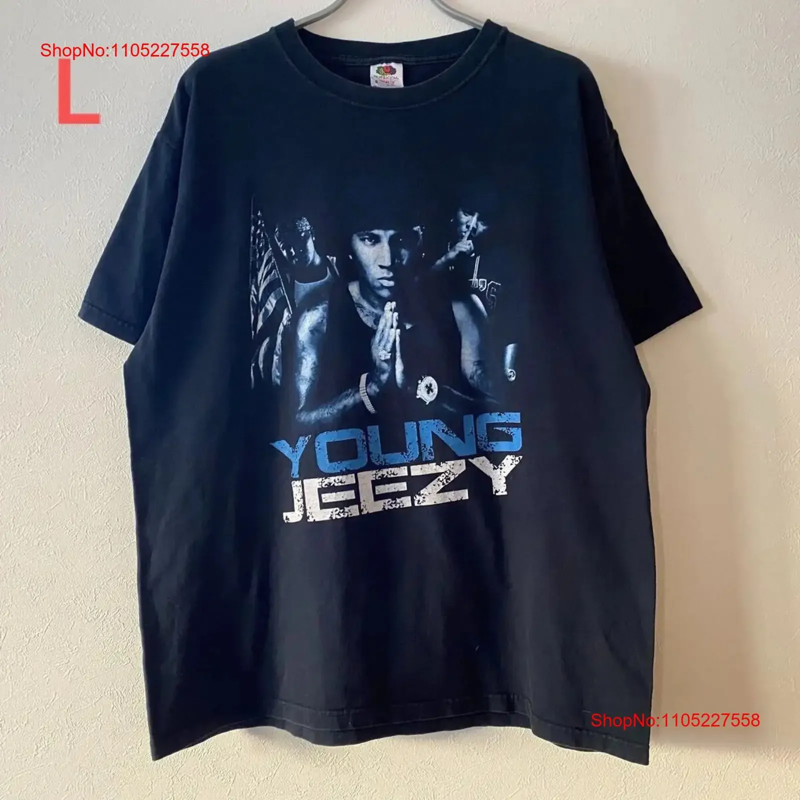 2ND ropa 00s Y2K Young Jeezy Put On camiseta L banda de Rap negra vintage ropa de calle lavada moda ligeramente