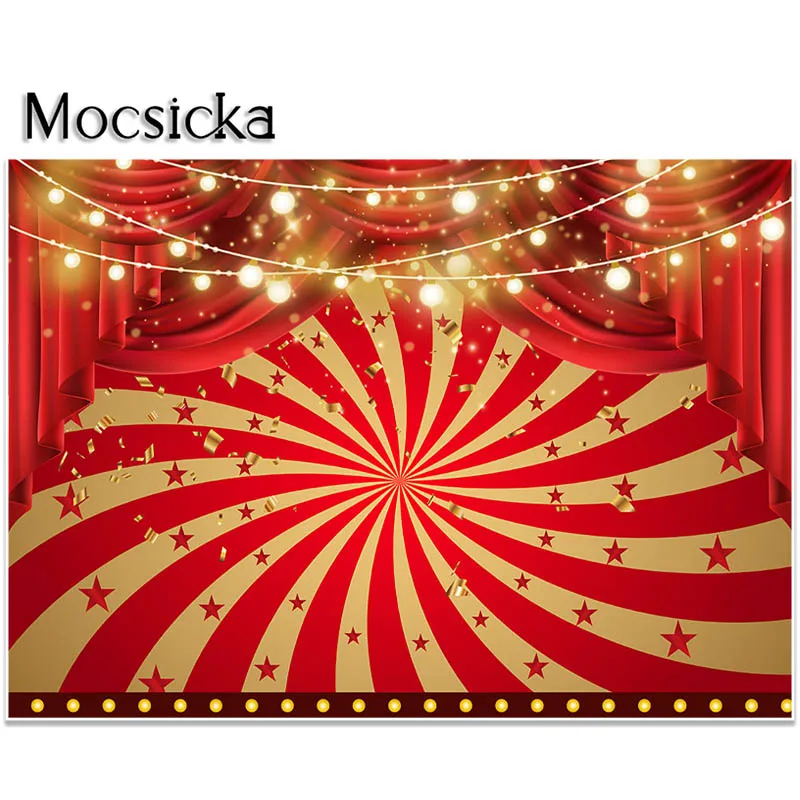 Mocsicka Circus Backdrop Red Golden Celebration Party Background Kids Adults Portrait Photo Studio Props Party Decoration Banner