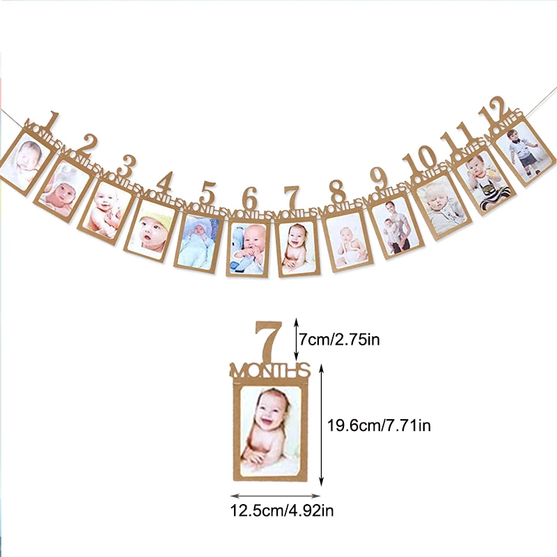 1st Birthday Baby Photo Banner Growth Record 1-12 Month Photo Prop Monthly Milestone Photograph Bunting for First Birthday Celeb