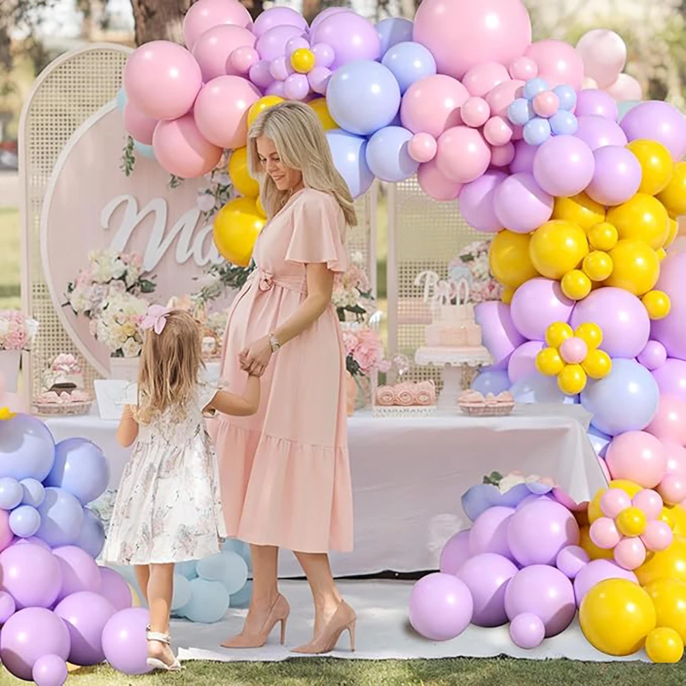 Balon tema Pastel Garland Kit lengkungan balon bayi merah muda biru ungu kuning dekorasi ulang tahun pernikahan wisuda Baby Shower