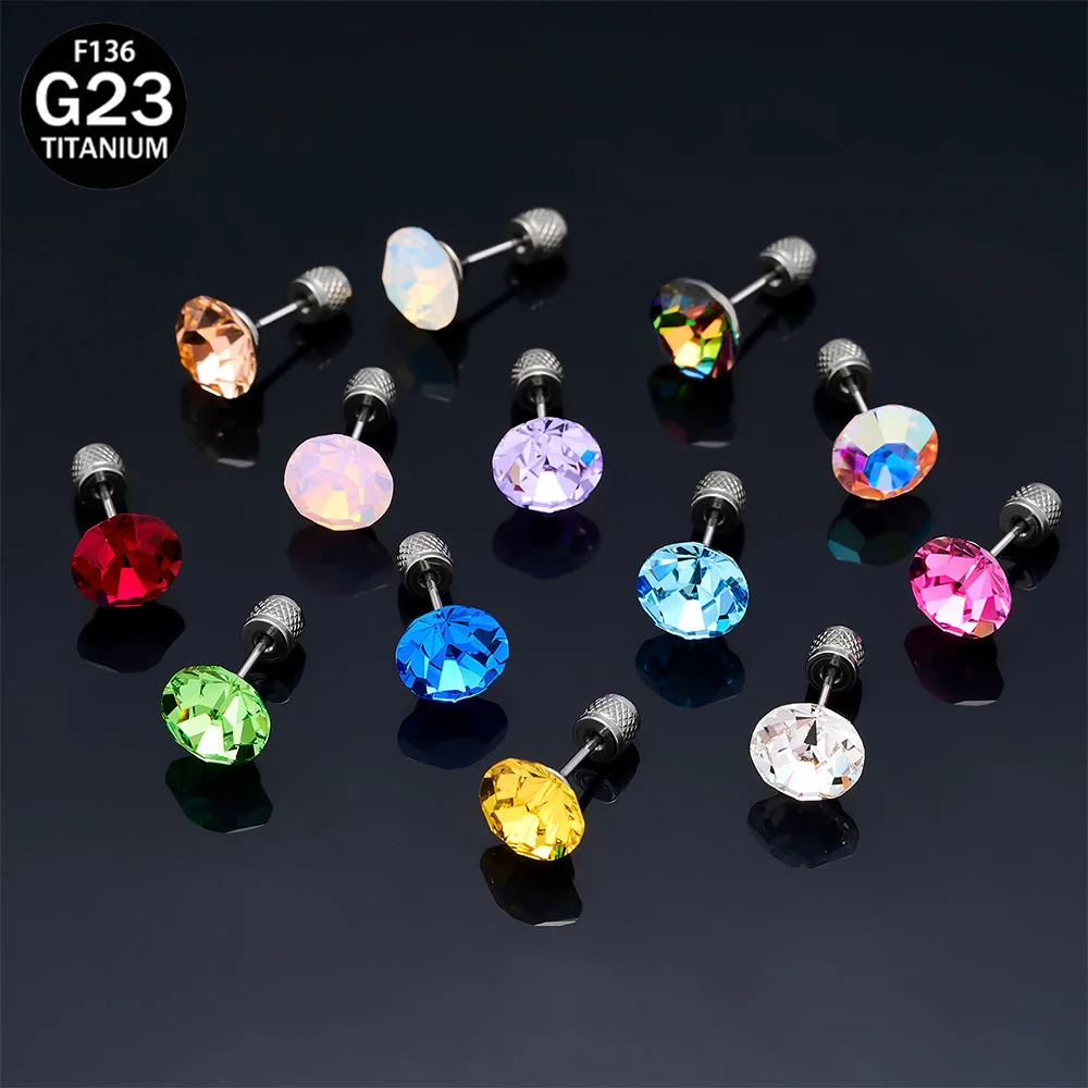 ASTM F136 Titanium Threadless Push Pin PIERC Ear Lip Studs with circular CZ Top Labret Nose Stud Threaded Earrings Body Piercing