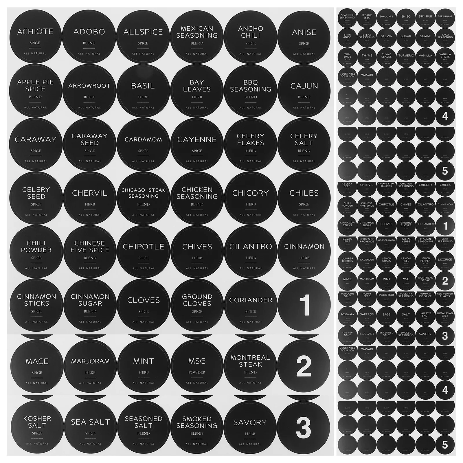 

10 Sheets Spice Labels Stickers Round Kitchen Classification Label Self-Adhesive Jar Sticker For Seasoning Bottles Sealed
