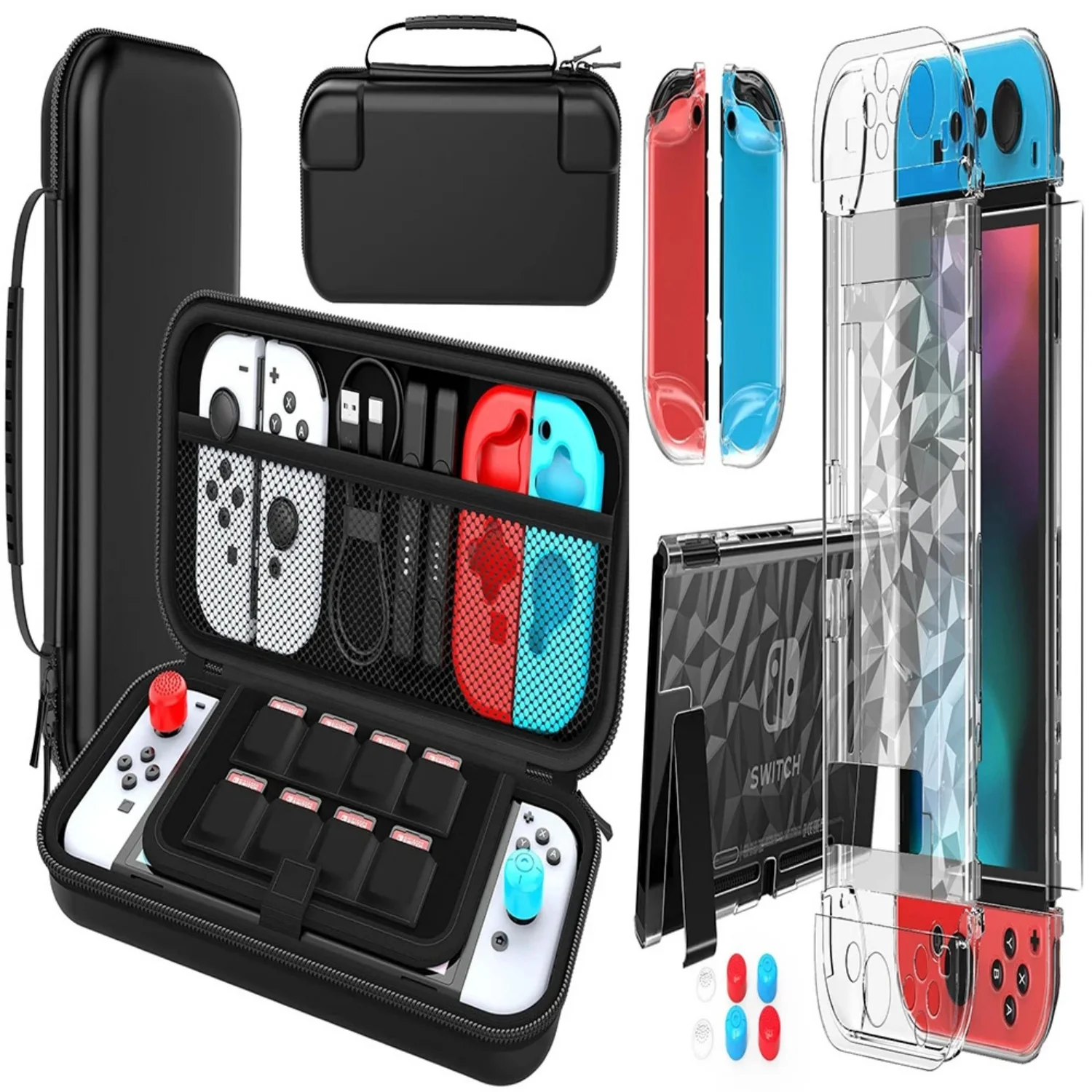 Black Handbag Case Compatible with Switch,Carry Case with More Space,Diamond Patterned Protective Case for Nintendo Switch