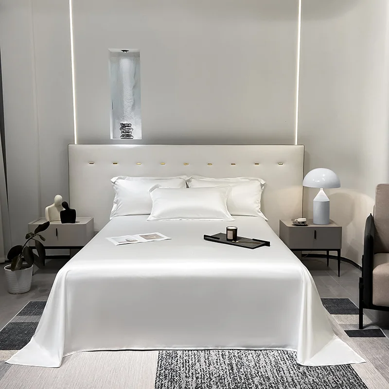 Sábanas de cama Tencel 100% Natural para niños y niñas, ropa de cama individual, tamaño Queen y King, color sólido, doble parte superior