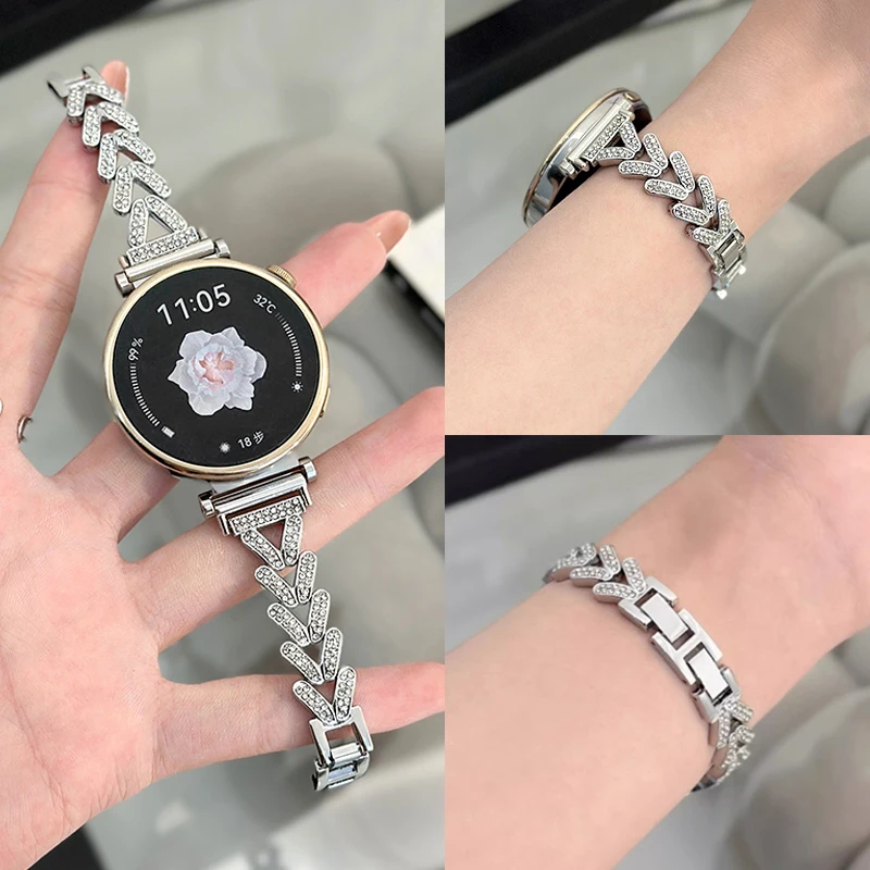 

20/22/18mm Diamond Women Strap For Samsung Galaxy Watch 7 6 5 40mm 44mm Bracelet Metal Watchband For HUAWEI GT 6 5 4 PRO 3 2