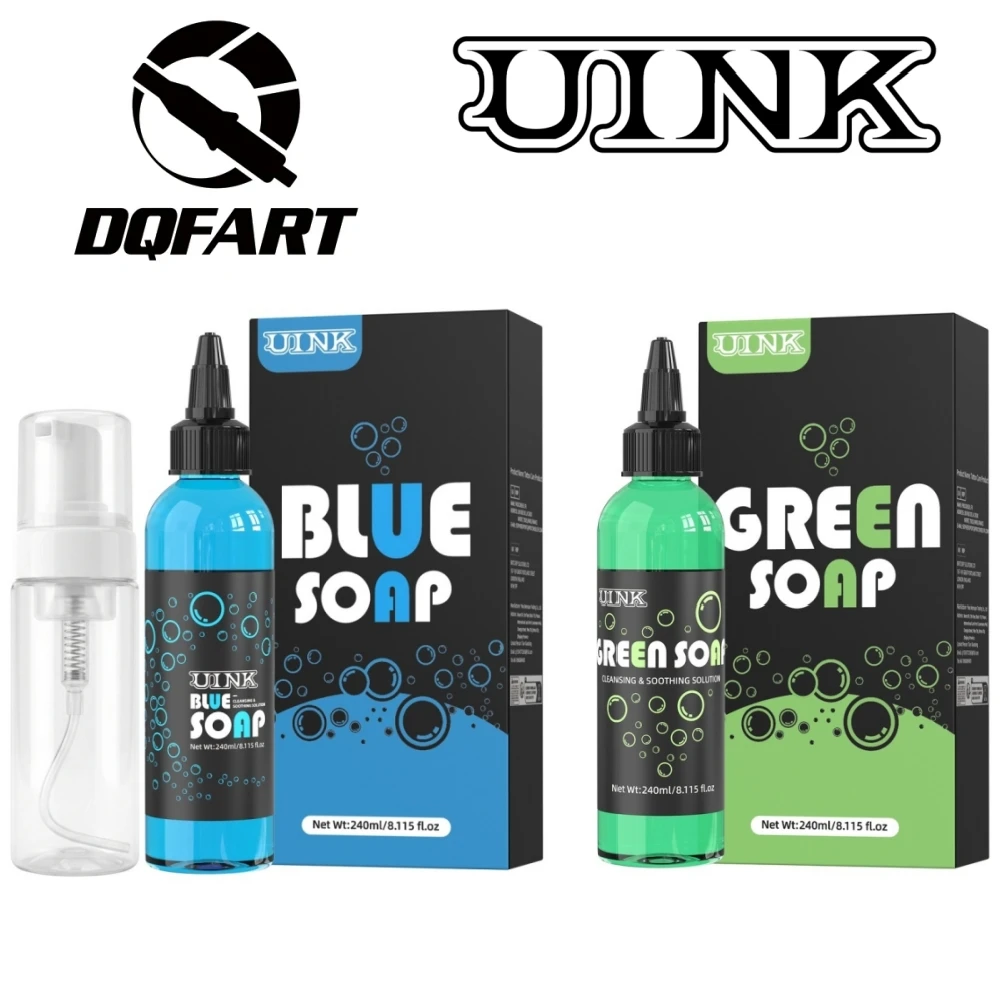 DQFART UINK 240ml/8.115fl.oz Blue Soap Green Safe Tattoo Cleaning Products Mousse Bottle Professional Artists Supplies Designs
