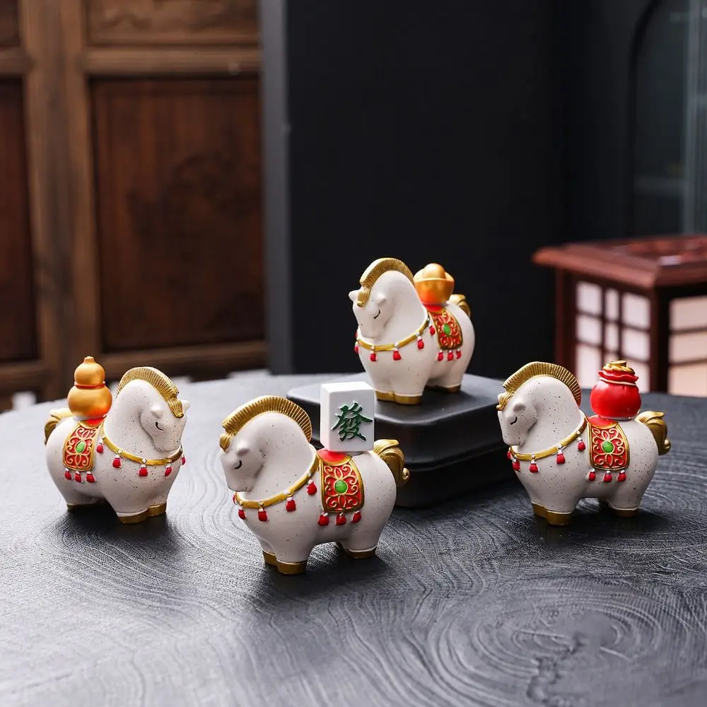 2026 Chinese New Year Resin Horse Figurine Horse Mascot Chinese Style Horse Miniature Rotatable Zodiac Horse Ornaments Cabinet
