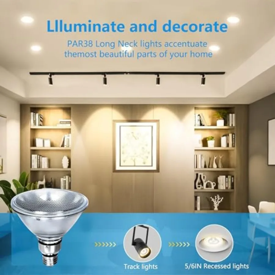 PAR38 Halogen Flood Light Bulbs 4 Pcs, 80W Equivalent, 120V, E26 Base, 2700K Warm White Light for Indoor and Outdoor