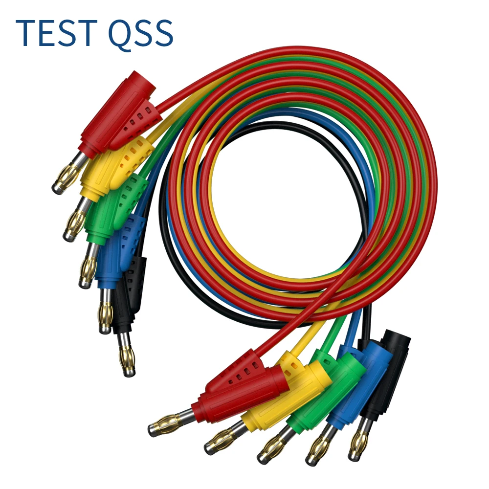 QSS pozłacany przewód testowy zasilania elektrycznego z podwójną wtyczką bananową 4mm DIY akcesoria do elektronarzędzi Q.70084A