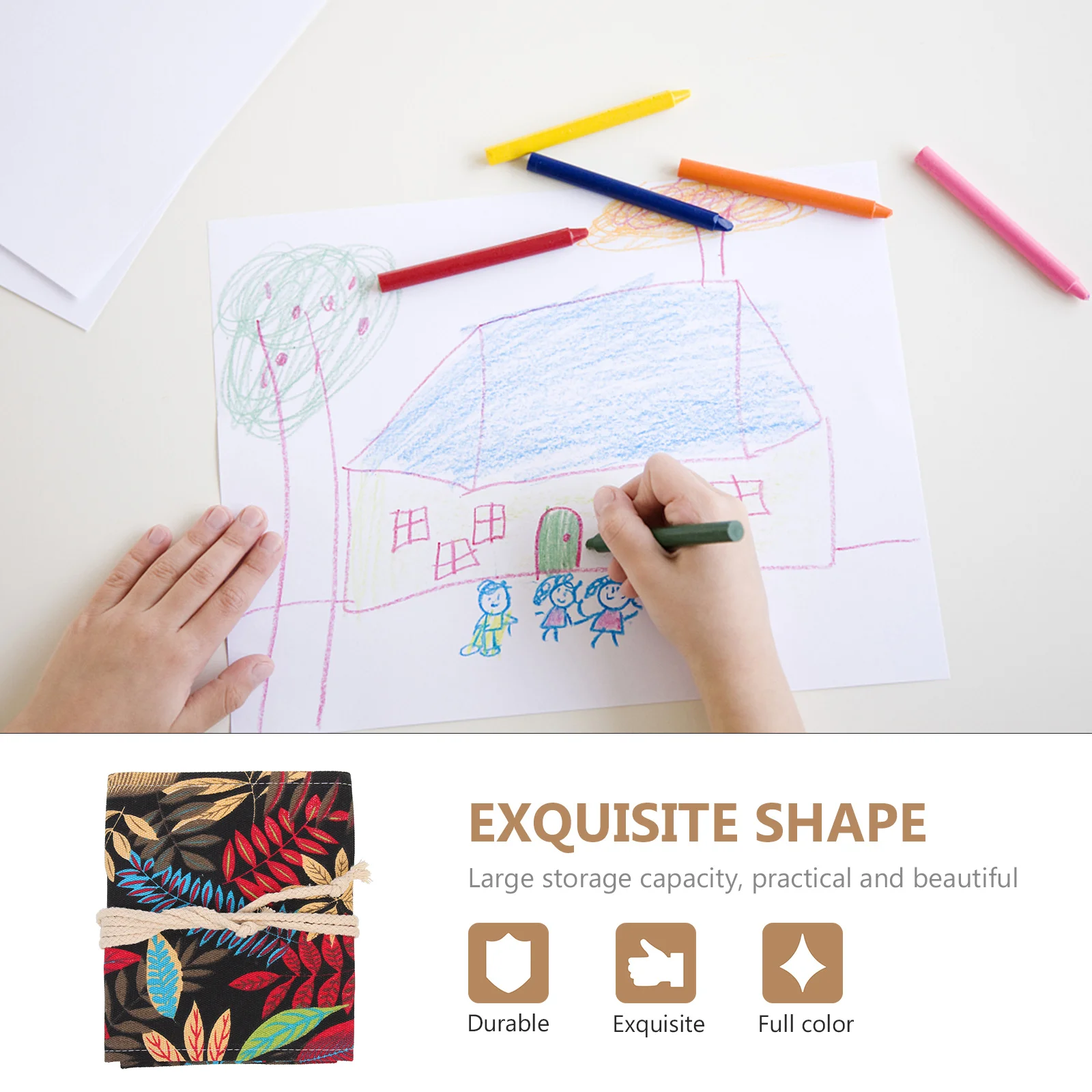 

Cartoon Pencil Bag Roll Up Canvas Storage Pouch Large Capacity Art Supplies Organizer Pen Holder Roll Up Pencil Case