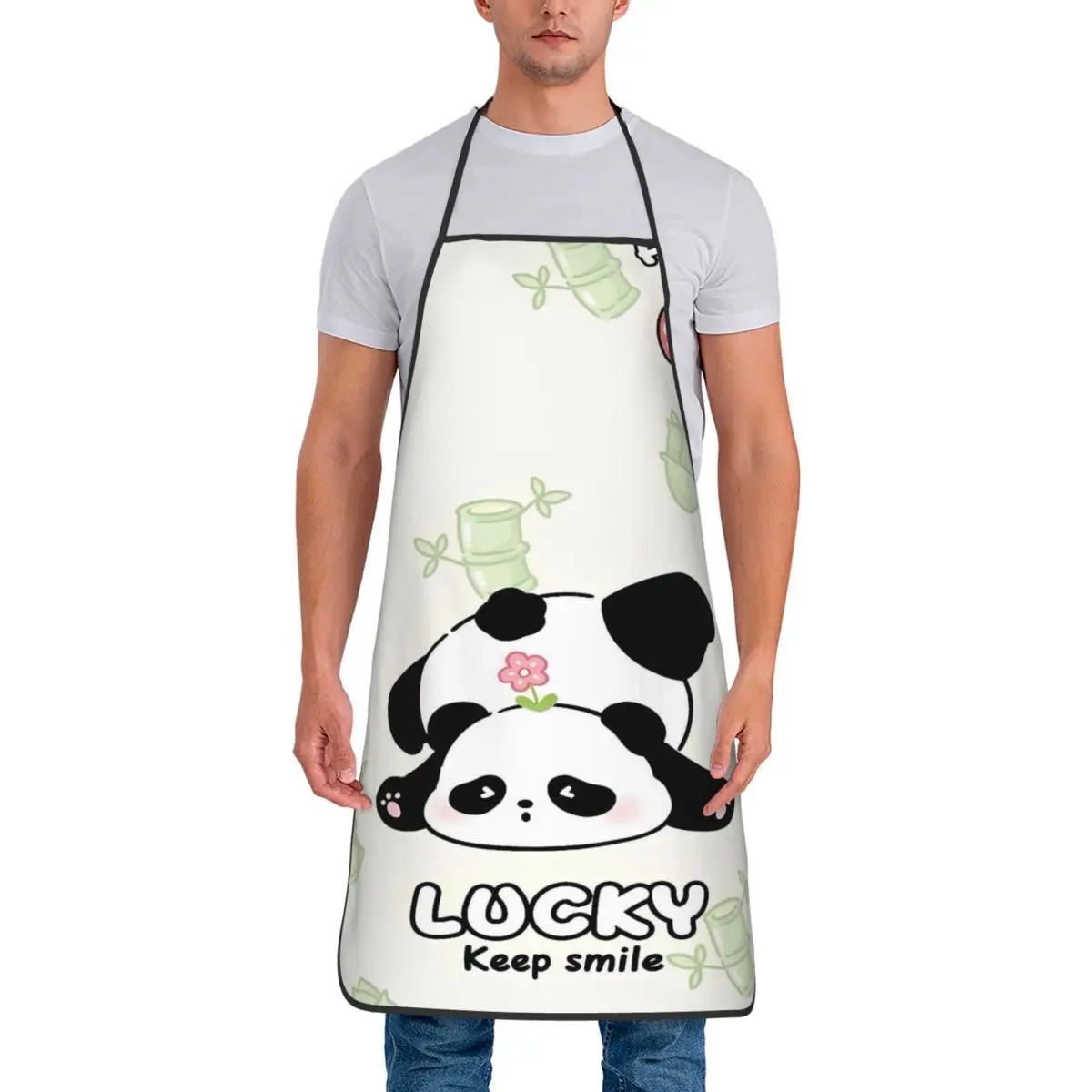 

Китайский фартук с пандой Keep Smile, парикмахерская, барбекю, кухонные аксессуары, милые фартуки для приготовления пищи без кармана