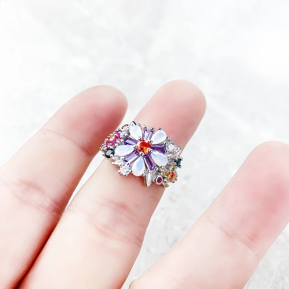 Ring mit bunten Blumen, 2023, brandneuer edler Schmuck, Böhmen, 925er Sterlingsilber, Geschenk für Frauen – Detail 5