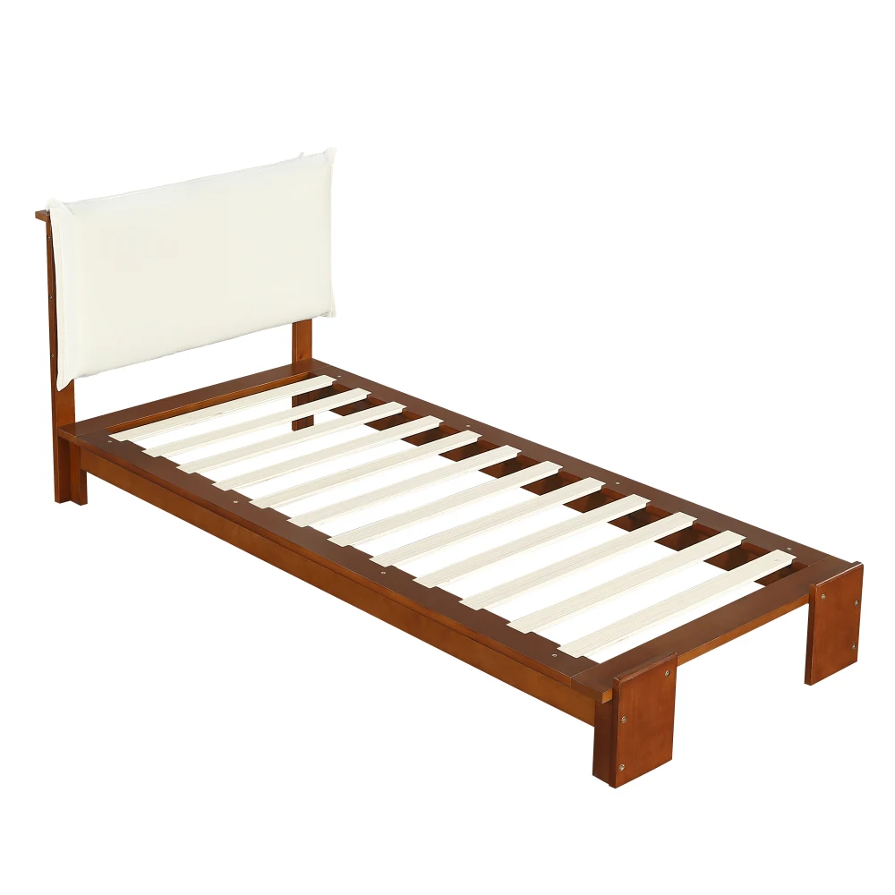 PINGGO Dunkelbraunes Polsterbett Einzelbett 90x200cm Samt-Kopfteil Stabiler Lattenrost Verbreiterte Beine Ohne Matratze – Detail 12