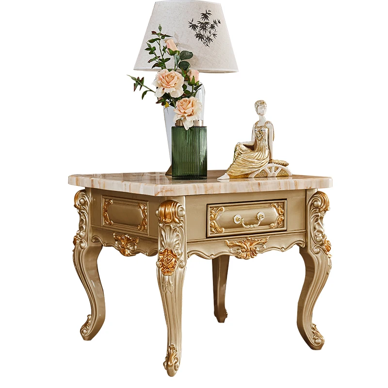 

living room square marble corner few solid wood carving flower sofa coffee table oak edge few French light luxury furniture