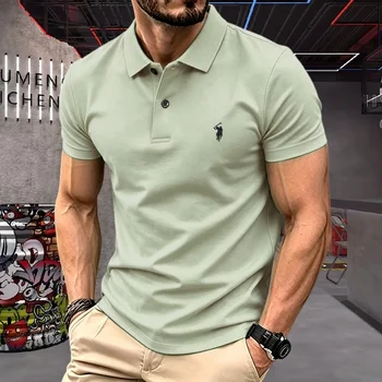 100% pure cotton high-end brand men's short sleeve polo shirt 2026 summer luxury fashion pony embroidery golf top casual T-shirt 4