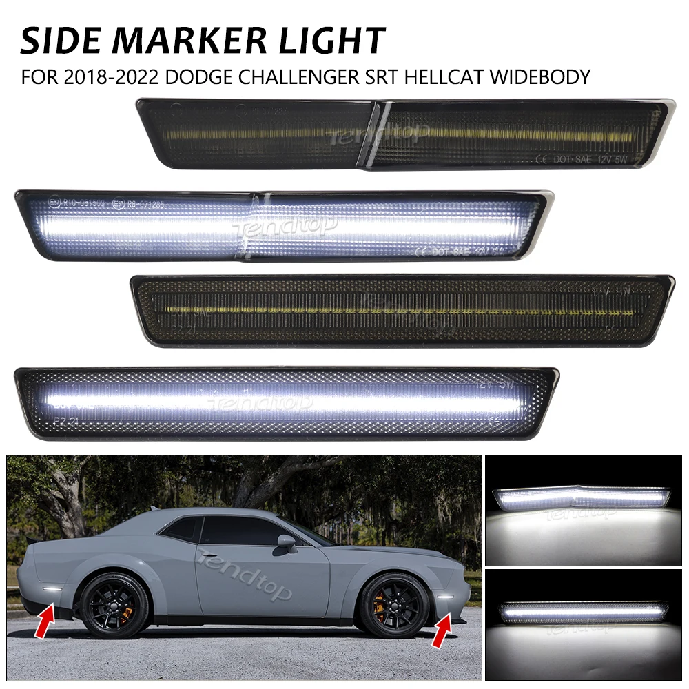 

Smoked lens LED Front Rear side marker Light Flashing Lamp for 2018-2022 Dodge Challenger SRT widebody