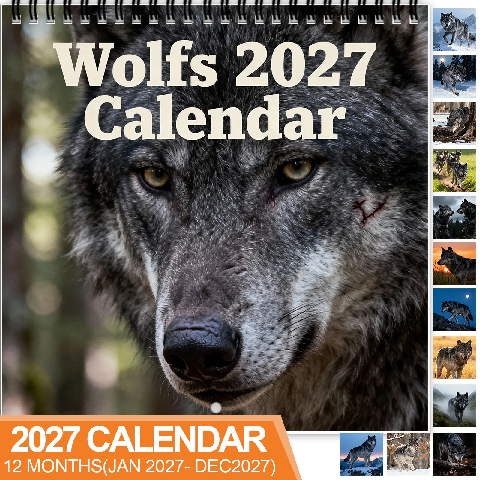Wolf 2027 Wall Calendar, 12 Month Hanging Calendar, Gift for Wolf Lovers, Wildlife Home Wall Decor