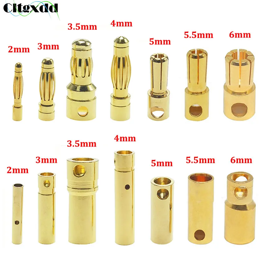 10x2mm 3mm 3.5mm 4mm 5mm 5.5mm 6mm bateria RC pozłacana kula wtyczka bananowa wysokiej jakości męskie złącze typu Bullet bananowy