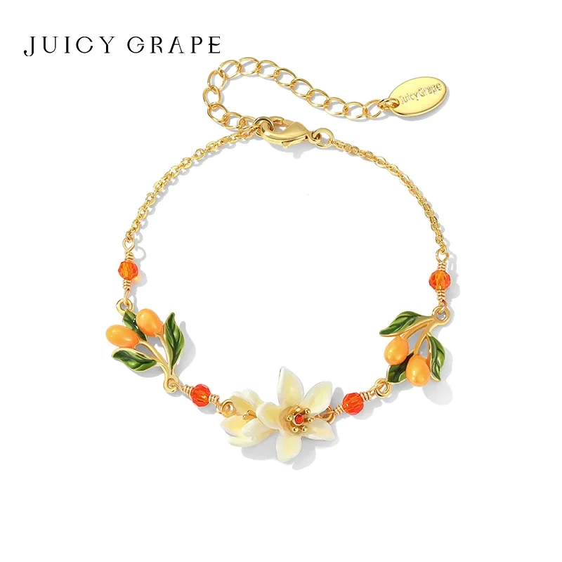 

Juicy Grape Enamel Glaze White Orange Blossom and Small Kumquat Bracelet 18K Gold Plated European And American Jewelry Wholesale