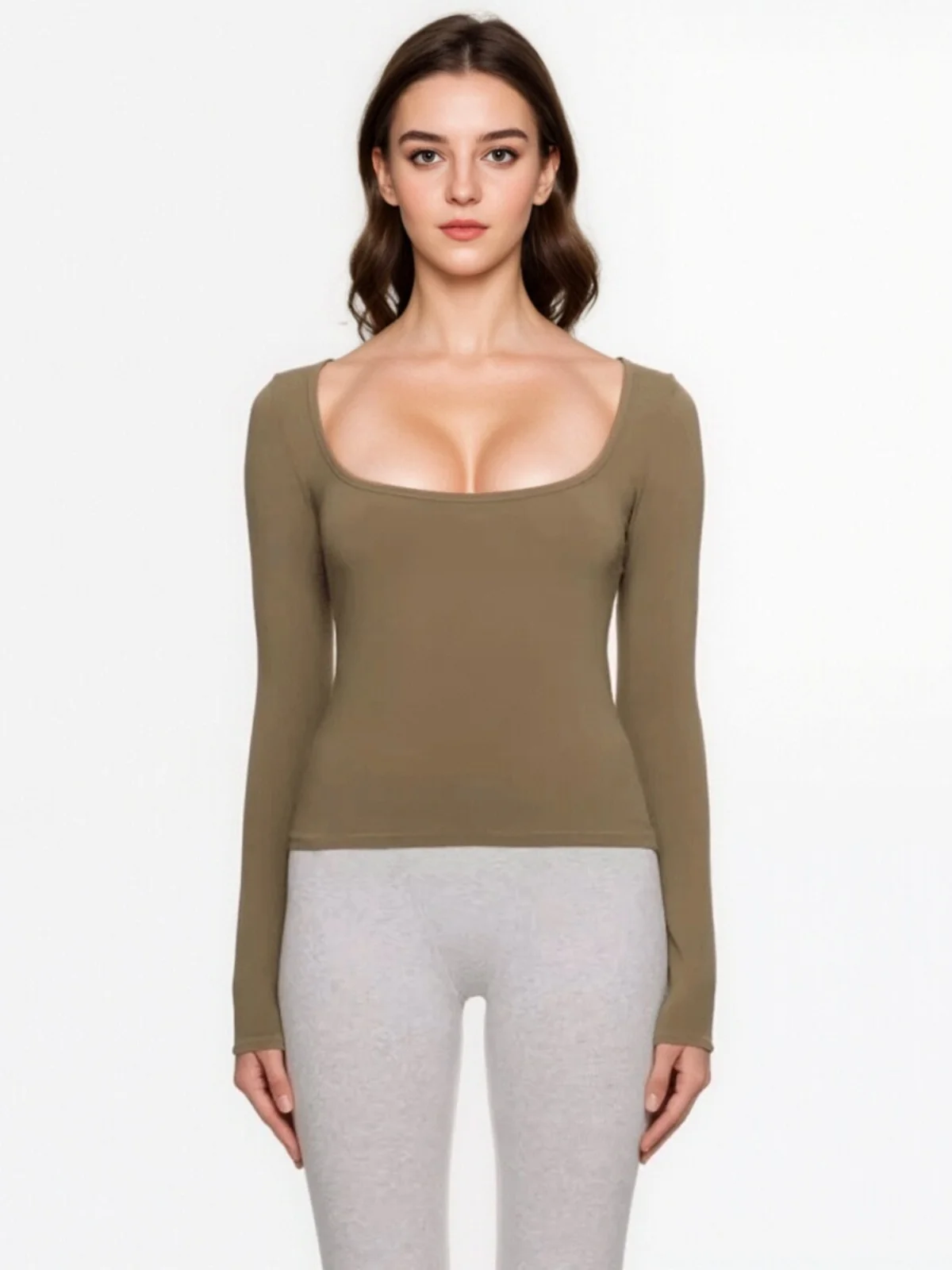 

Kardaian Long Sve Pure Cotton ort T-irt Women's Slim Fit Base irt Square Collar Top Cute Sle n Spring Fas...