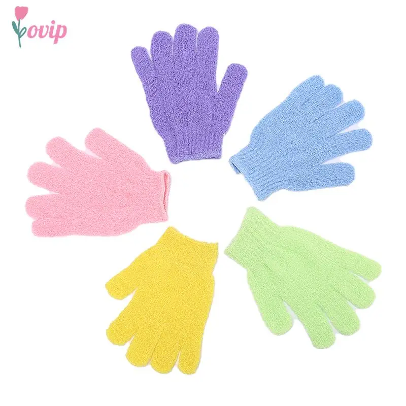 Guantes exfoliantes de 5 piezas para ducha, cepillo corporal para dedos, Toalla de baño, exfoliante corporal, esponja de baño, Spa, Color aleatorio