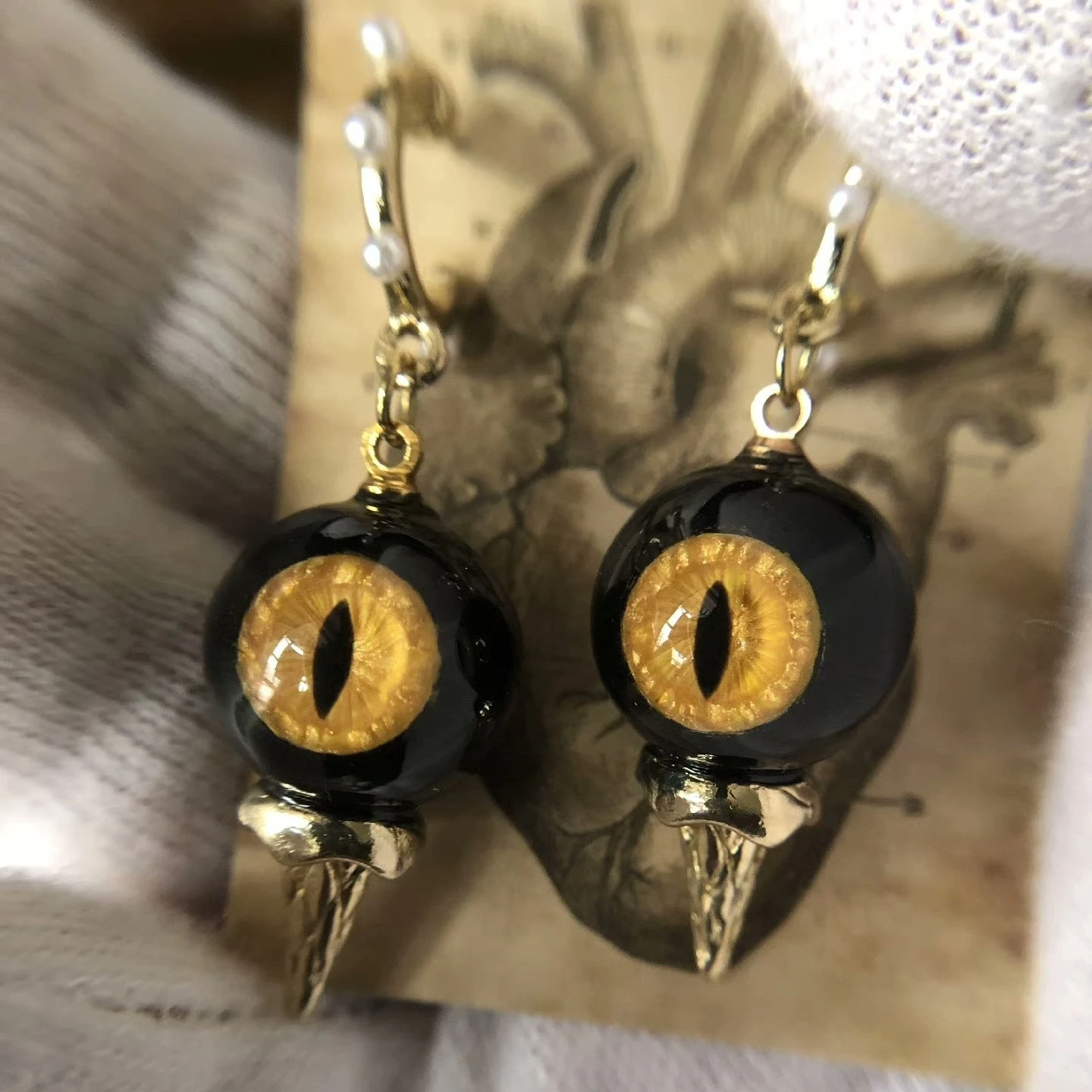 

3160 Original Handmade Gothic Eye Earrings Black Gold Dark Steampunk Style Jewelry for Women Men Punk Rock Vintage Accessories