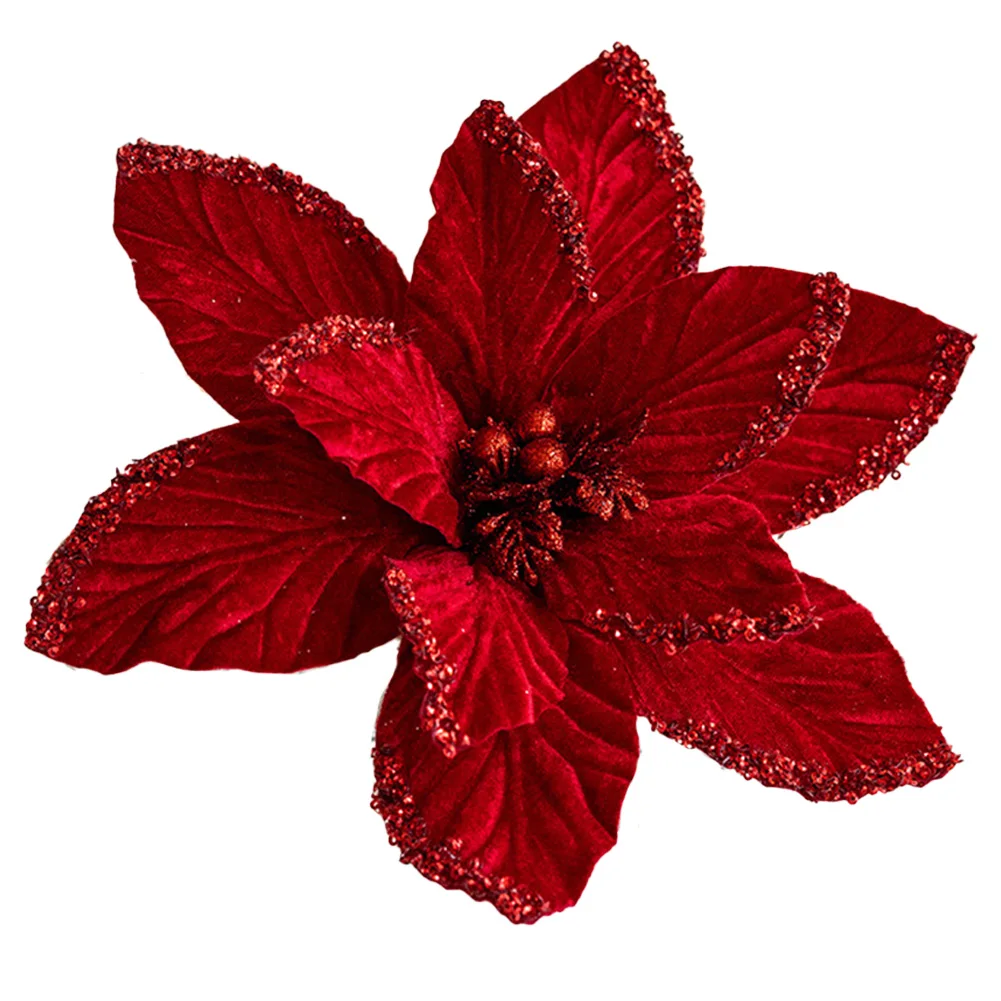 Artificial Christmas Flower Glitter Christmas Poinsettia Christmas Beautiful Baubles Design Handmade Craftsmanship