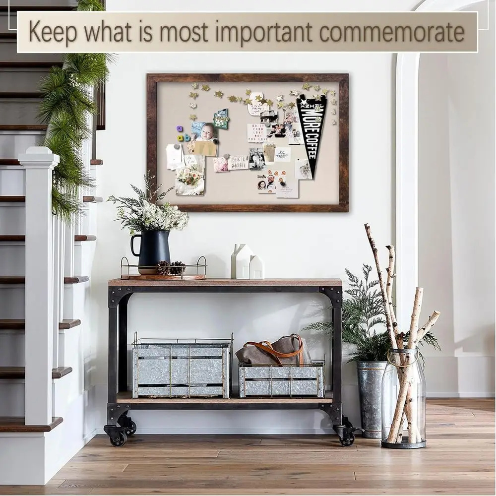 Quadro Magnético Rústico 36x24 com Linho para Casa e Escritório, Inclui 4 Alfinetes e 4 Ímãs