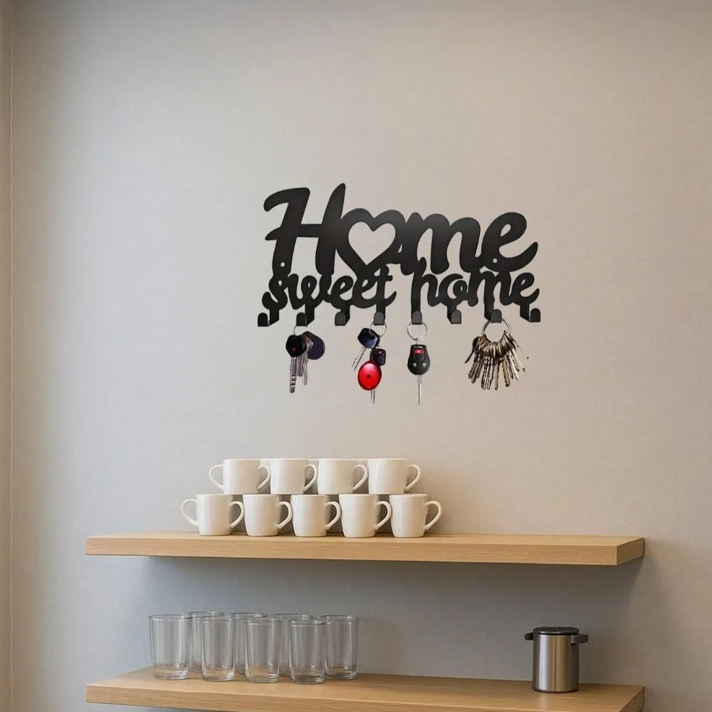 Ganchos de pared minimalistas de Metal negro, multifuncionales como soporte para toallas de cocina, acabado negro elegante y construcción robusta, 1 ud.