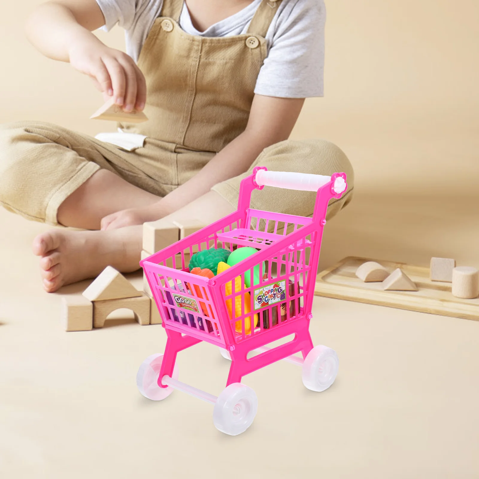 Casa de muñecas de simulación, carrito de compras, Mini juguetes para niños, cesta de comestibles para bebés, muñecas para bebés