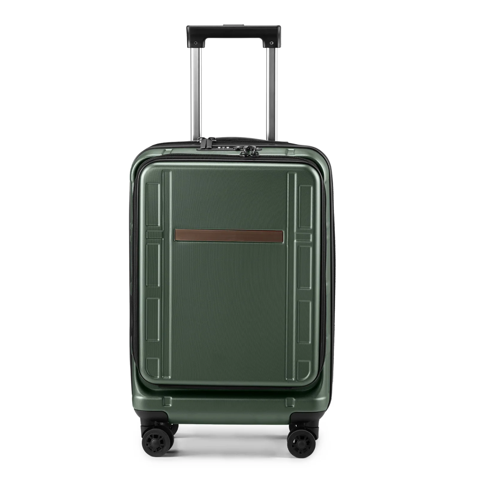 22 X 14 X 9 Airline Approved, ABS+PC 20 Inch Luggage with Front Compartment, Double Spinner Wheels, TSA Lock,Dark Green Color