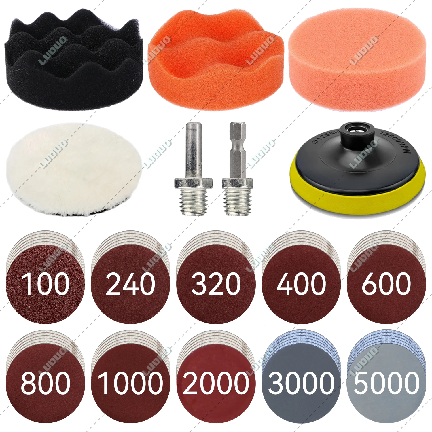 3/4/5/6 inch Car Detailing Polishing Buffing Sponge Wool Pad Headlight Restoration Sandpaper For Sanding Waxing Cleaning Washing