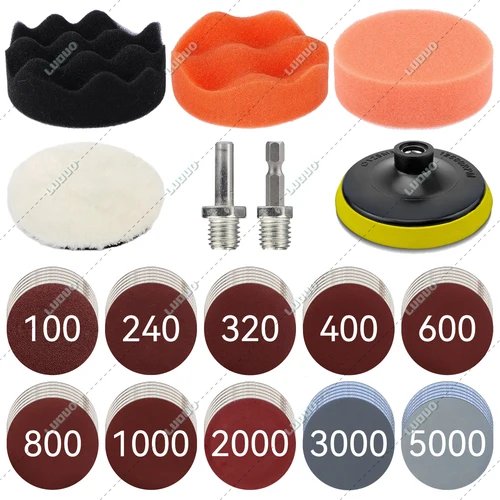 Esponja para pulir detalles de coches, almohadilla de lana, papel de lija para restauración de faros, para lijar, encerado, limpieza y lavado, 3/4/5/6 pulgadas