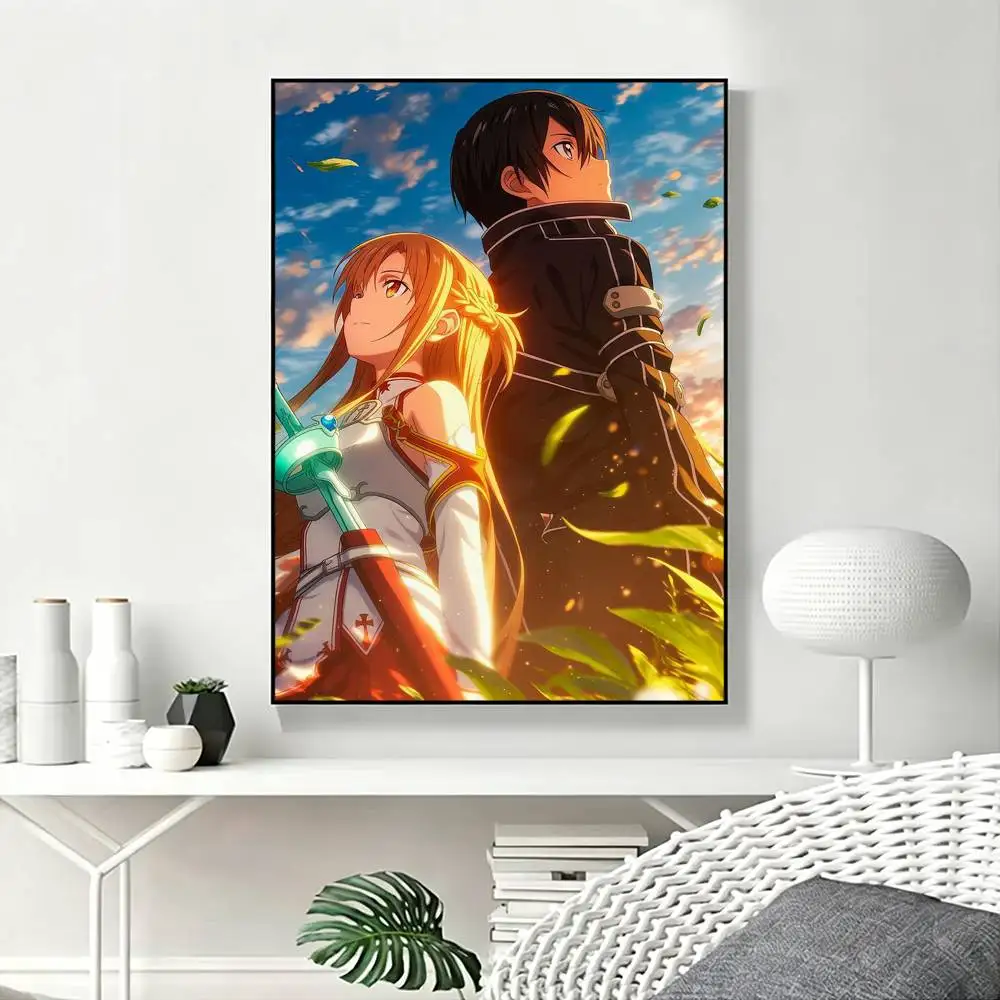 Game S-Sword Art Online Asuna Kirito Poster High Quality Dorm Living Room Aesthetic Wall Decoration Painting Stickers Gift