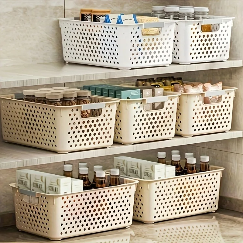 12pcs Stackable Plastic Storage Baskets Organizer  with Handles Space-Saving Storage Boxes for Home Organization Shelf Baskets