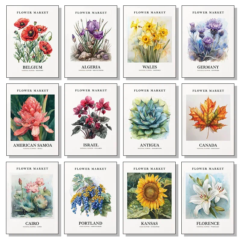 Vintage Flower Market Rose Lily Nordic Plant Artwork Posters Prints Canvas Painting Wall Art Picture For Living Room Home Dec
