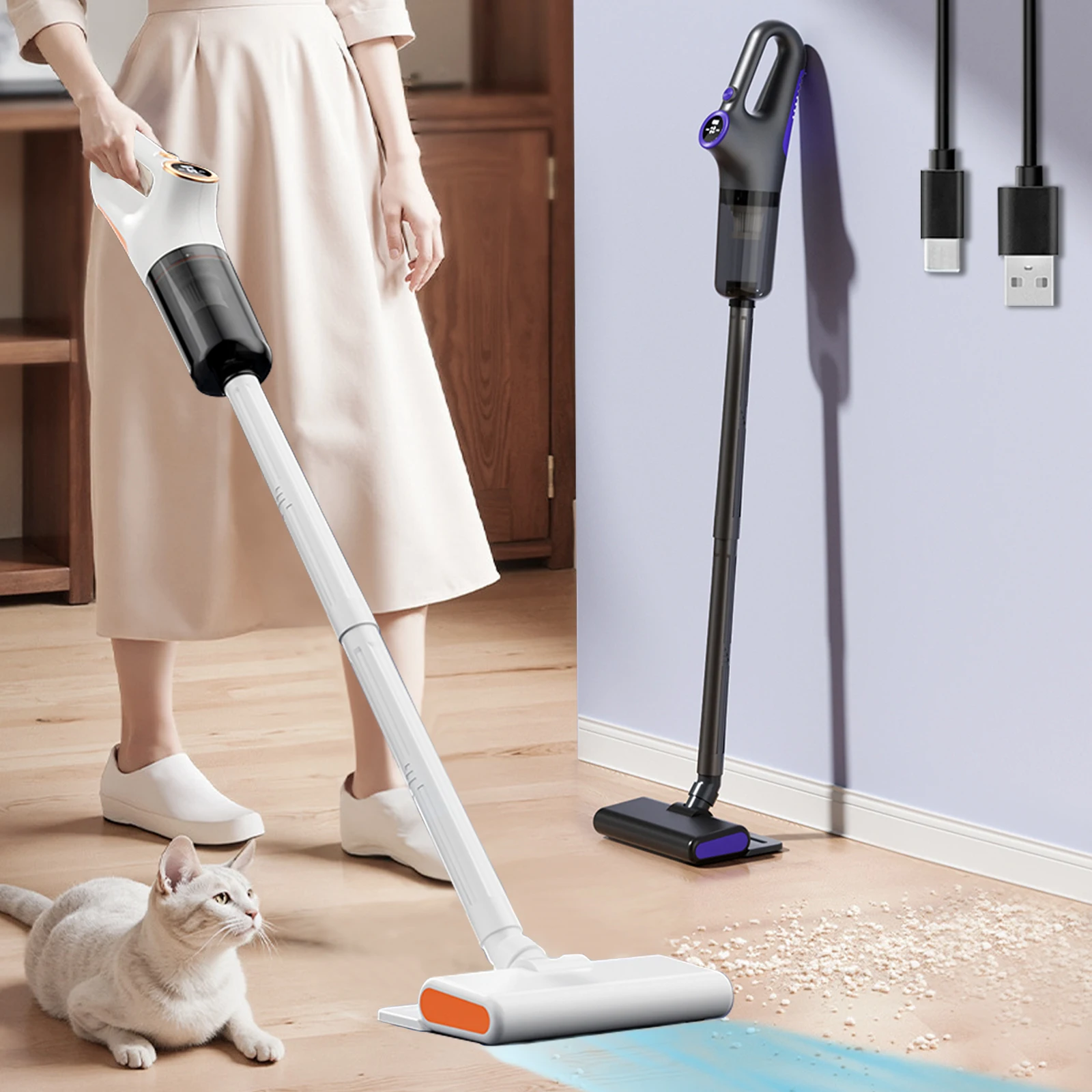 휴대용 무선 휴대용 진공청소기, 충전식, 자동차/사무실/가정용 사이클론 흡입 - 강력하고 가벼움