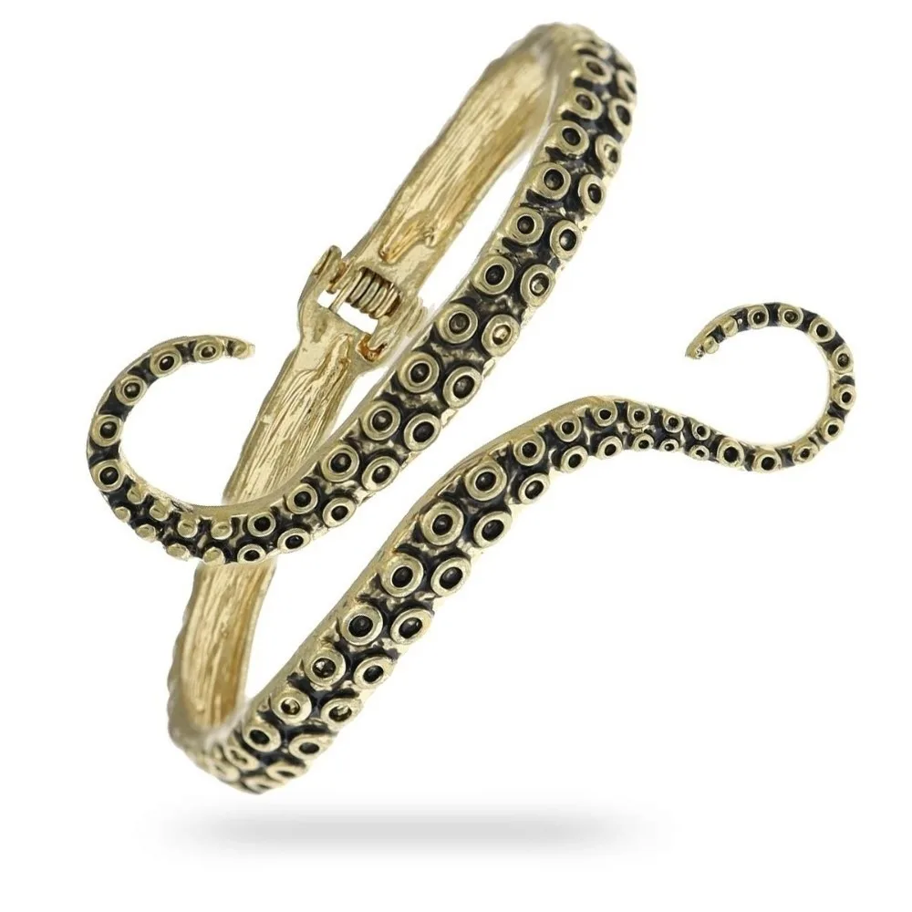 Vintage Octopus Gothic Bracelet Gold Silver Plated Octopus Tentacles Gothic Bangle Antique Carve Open Cuff Bracelet