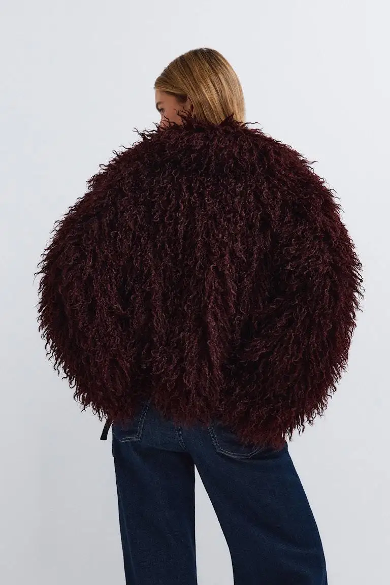 DFDG Women 2026 Curly Shaggy Faux Fur Jacket Loose Cropped Open Front Thick Fluffy Trendy Winter Fashion Evening Outerwear