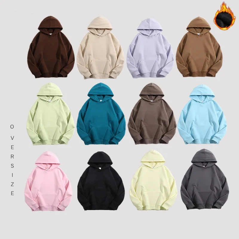 

2025 Winter Thickened, Velvet, Shoulder Drop, Soft Glutinous Hooded Sweater, Unisex Solid Color Loose Heavy Duty Pullover Hoodie