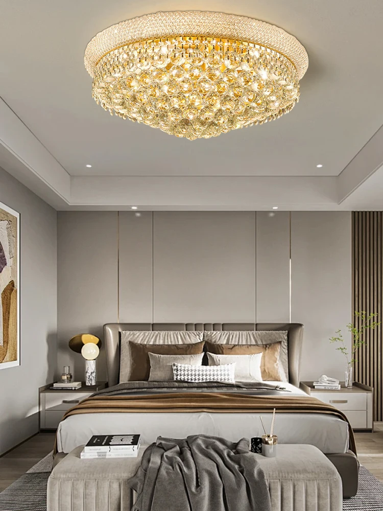 Parlor Decoration Ceiling Chandelier Lampara Techo Lampen Hall Foyer Lamp Big，European Style Gold Crystal Ceiling Light Luxury