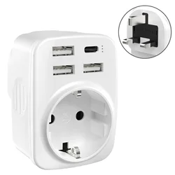 Europe to UK Travel Adapter G Type Plug Adapter with 1 Socket and 2 USB Ports Wall Charging Extender 250V 13A